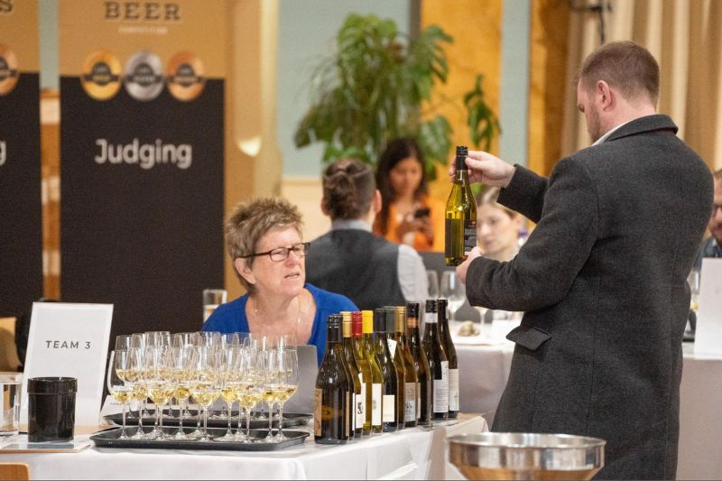 Annette Scarfe MW, Judte at London Wine Competition. Products are also evaluated by Package